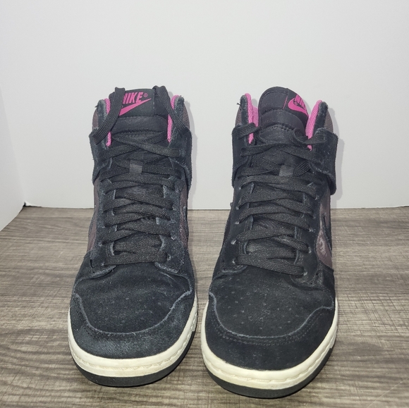 Nike Dunk Sky High Black Pink Camo Suede Sneakers 543258-001 Women's Size 7.5 - Picture 4 of 10